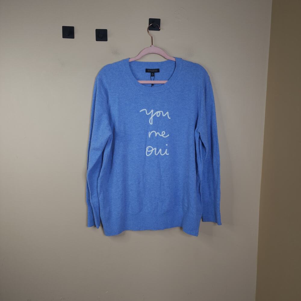 Banana Republic Wool Blend You Me Oui Crewneck Sweater in Blue Size XL